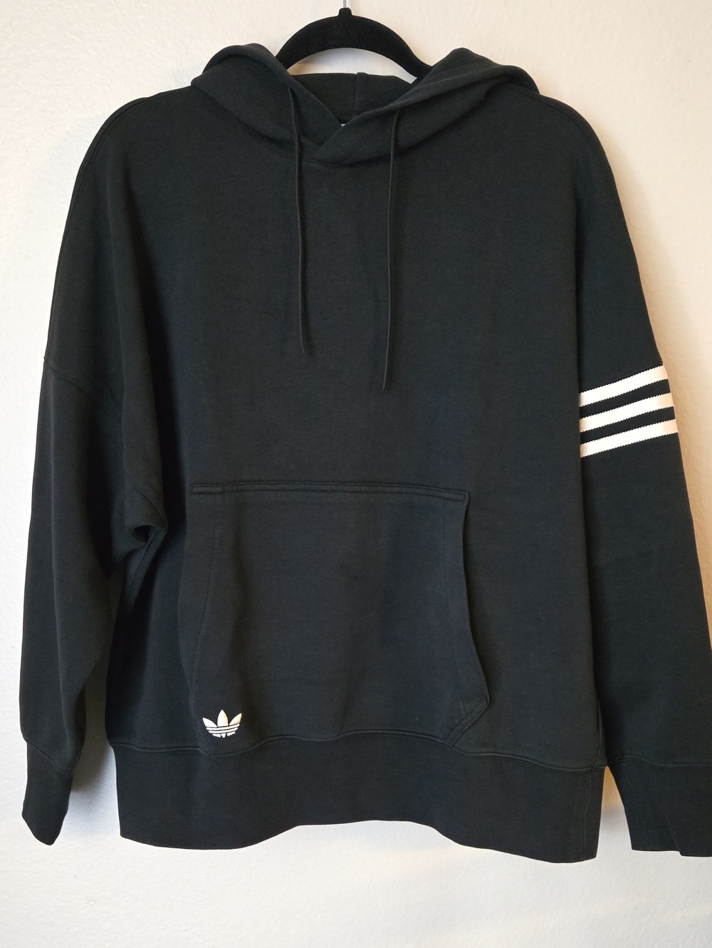 Adidas Originals Black Oversized Hoodie Men’s Small 3 Stripe Trefoil